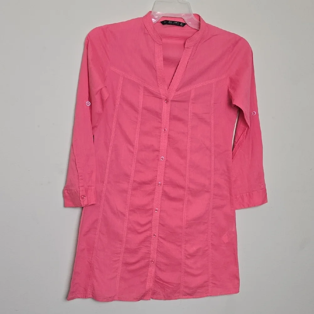 Women Zara Pink Button-Up Tunic Top - Picture 2 of 15